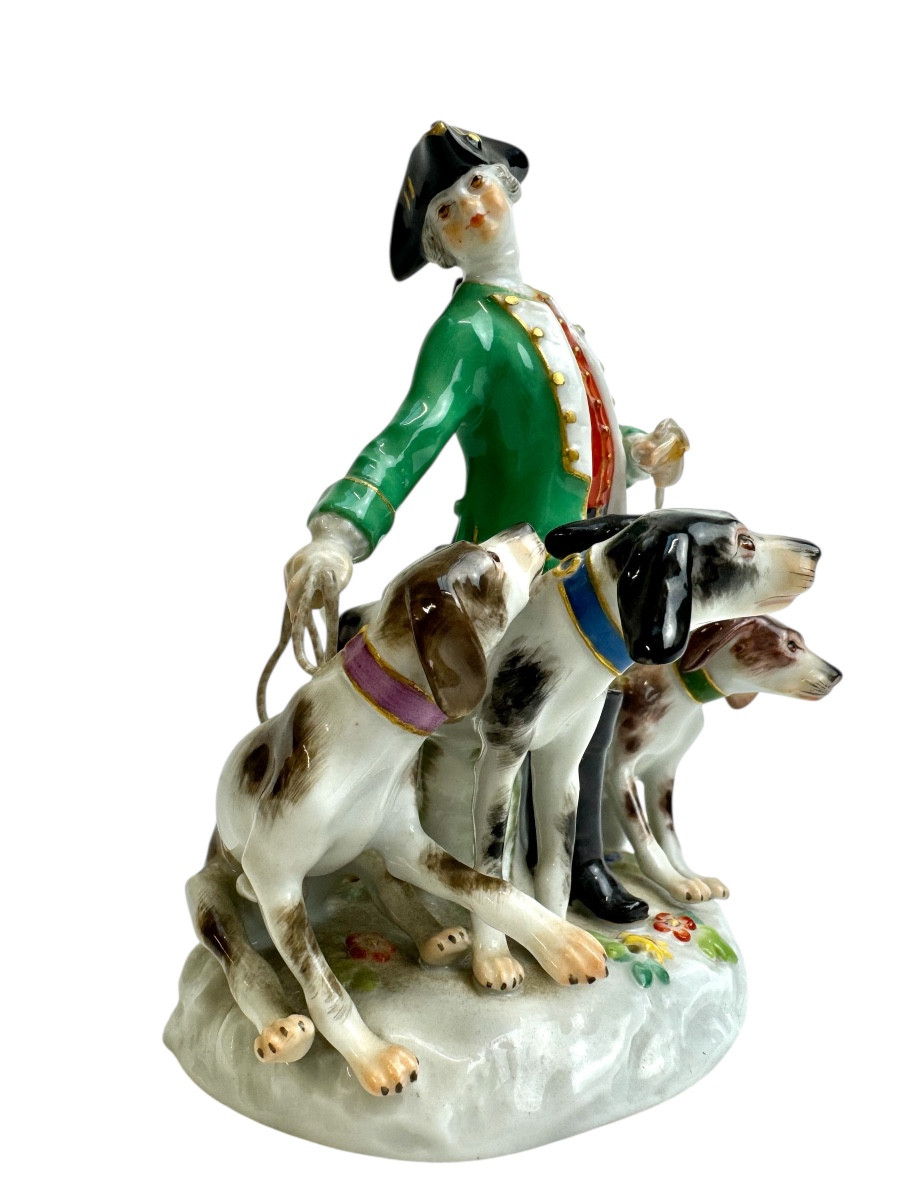 Meissen - Groupe En Porcelaine Chasseur Et Ses Chiens-photo-2