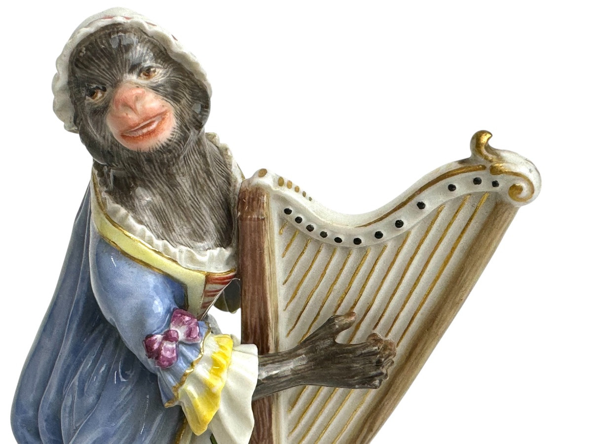 Meissen Porcelain Figure - Monkey As Harpist The Monkey Orchestra-photo-3