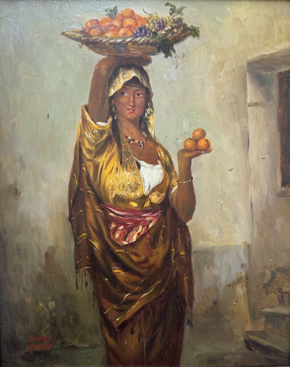 École française, femme au panier de fruits-photo-2