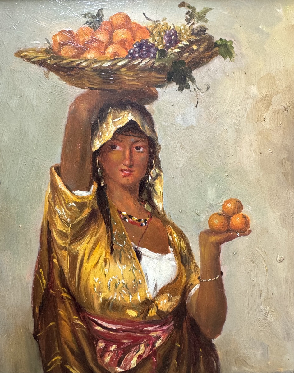 École française, femme au panier de fruits-photo-3