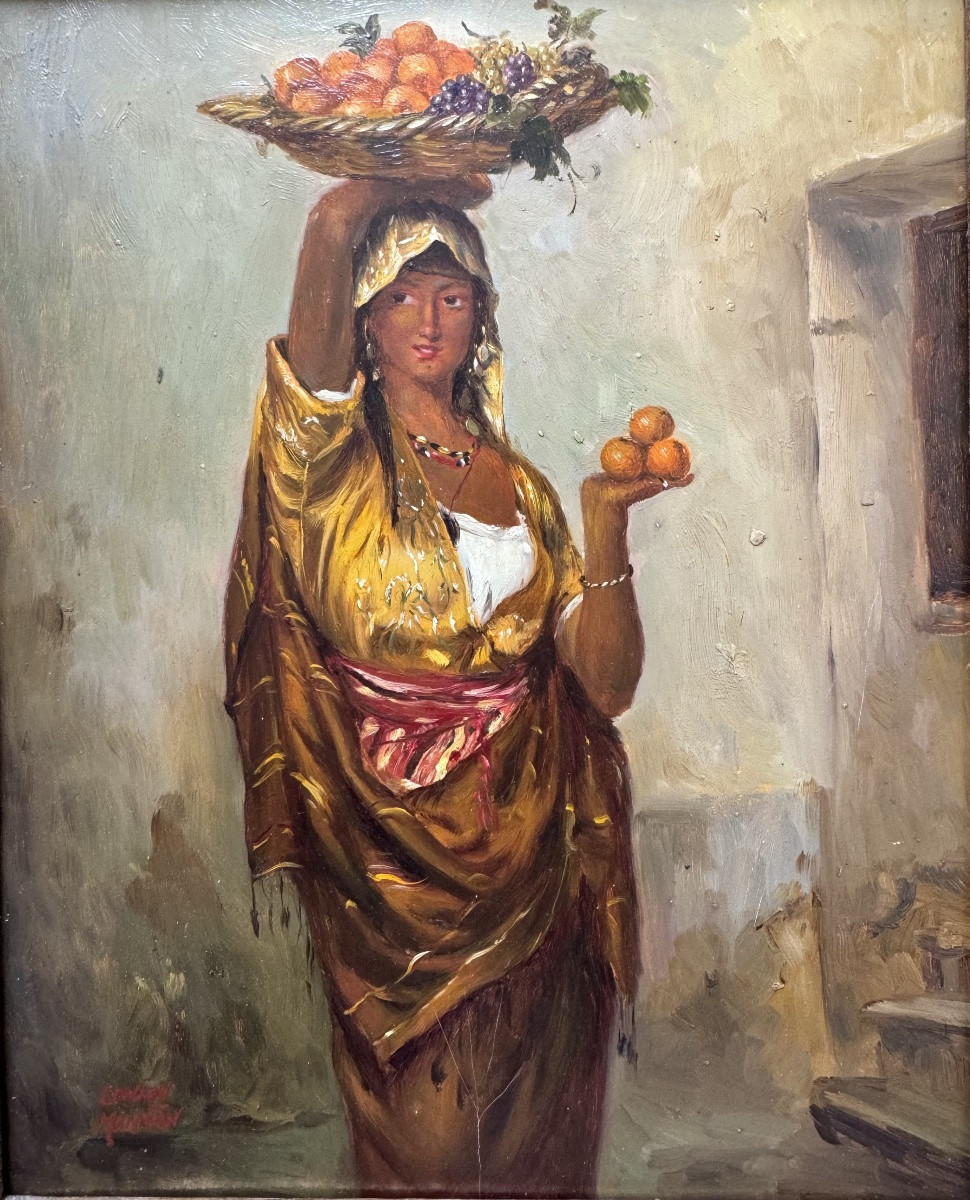 École française, femme au panier de fruits-photo-4
