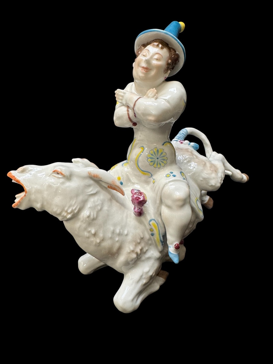 Volkstedt - Pierrette Porcelain Figure On A Donkey By Emil Paul Börner-photo-3
