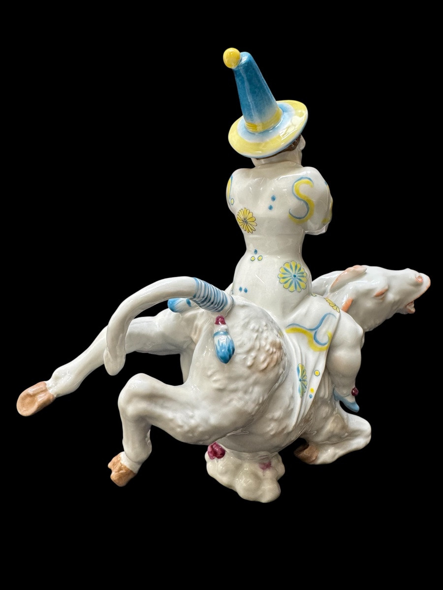 Volkstedt - Pierrette Porcelain Figure On A Donkey By Emil Paul Börner-photo-2