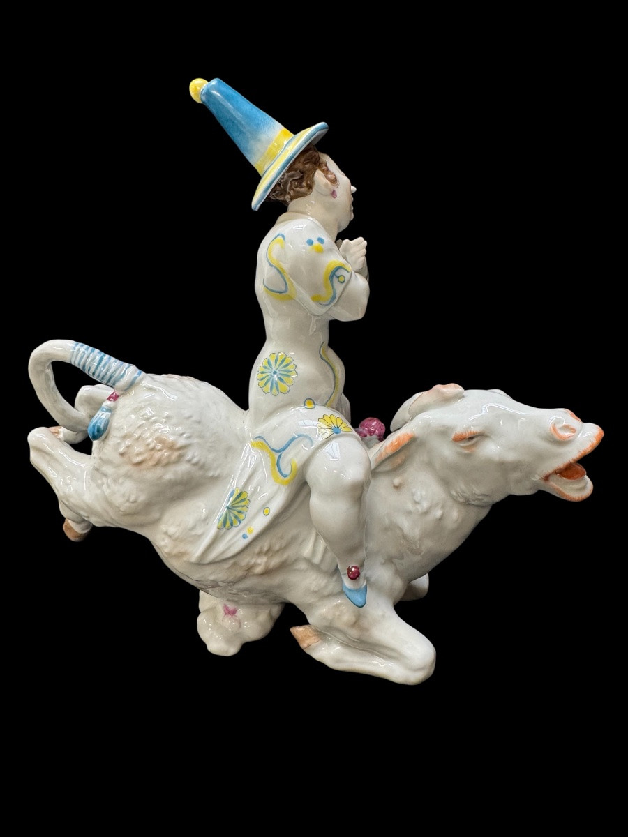 Volkstedt - Pierrette Porcelain Figure On A Donkey By Emil Paul Börner-photo-3