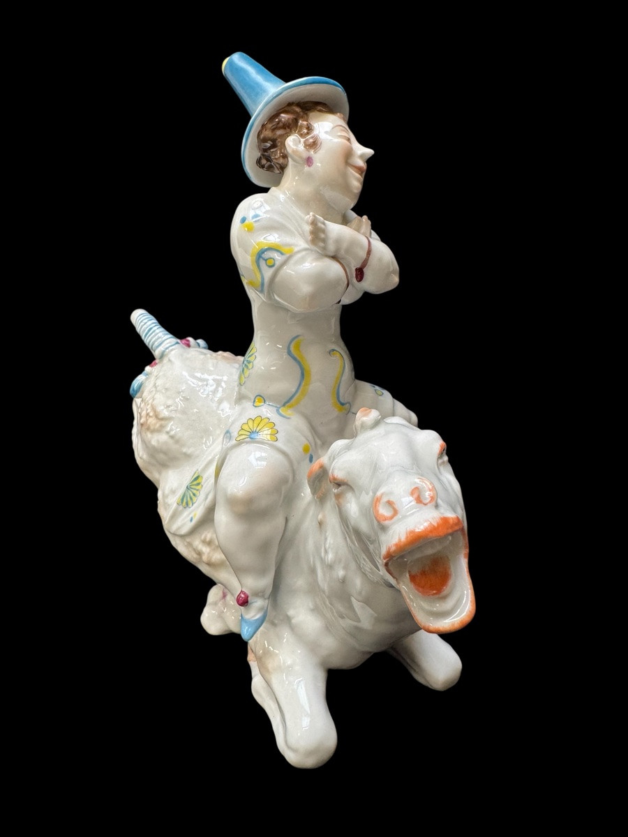 Volkstedt - Pierrette Porcelain Figure On A Donkey By Emil Paul Börner-photo-4