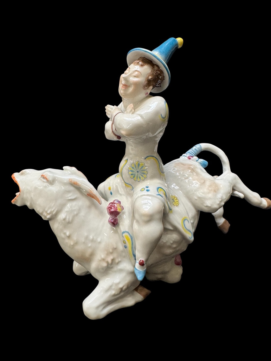 Volkstedt - Pierrette Porcelain Figure On A Donkey By Emil Paul Börner