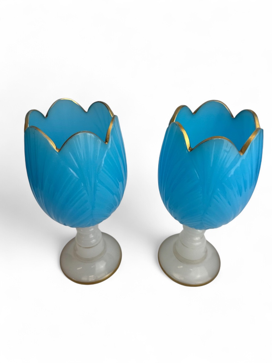 Baccarat - Pair Of Fantasy Opaline “tulip” Vases -photo-4