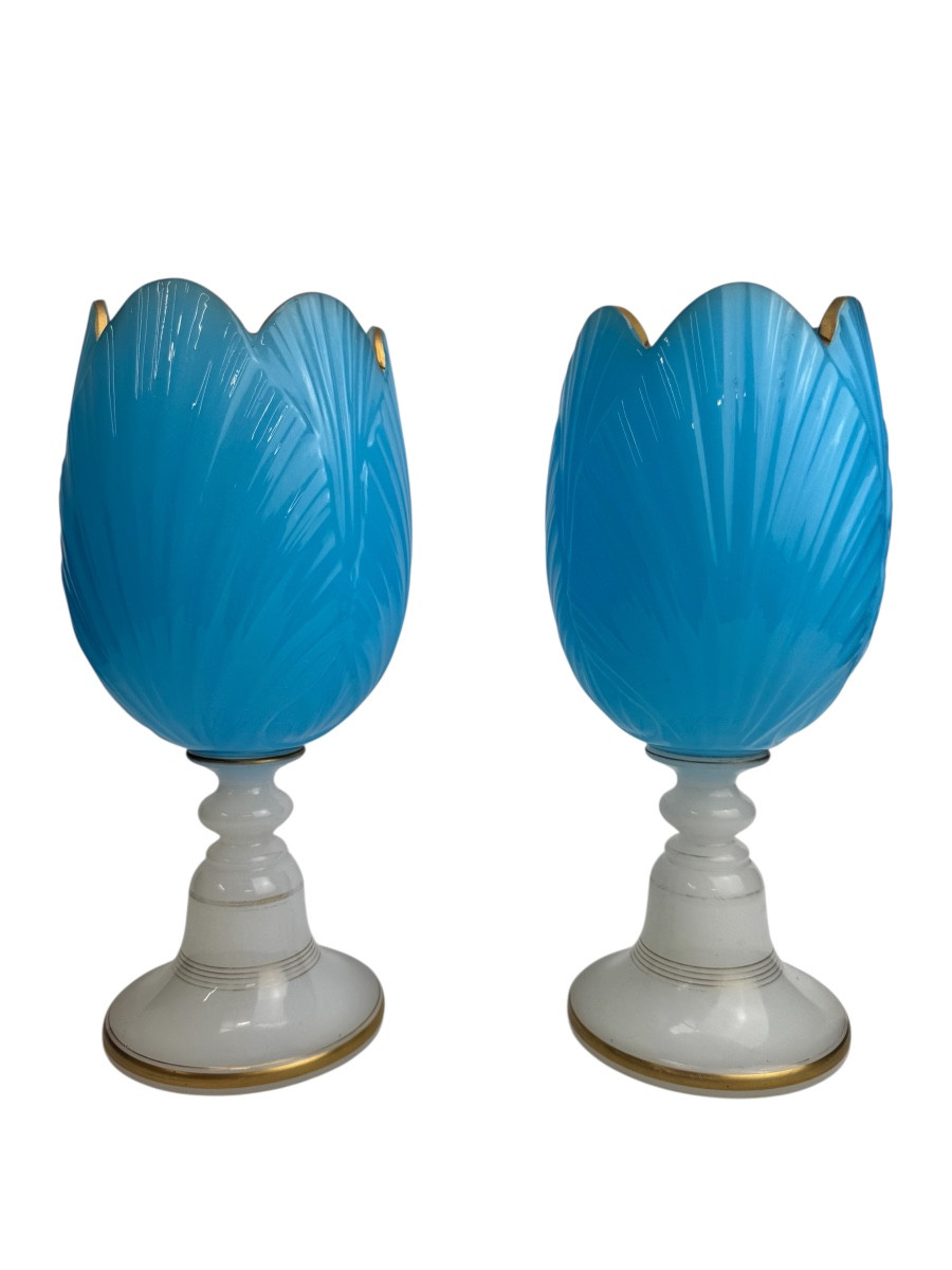 Baccarat - Pair Of Fantasy Opaline “tulip” Vases 