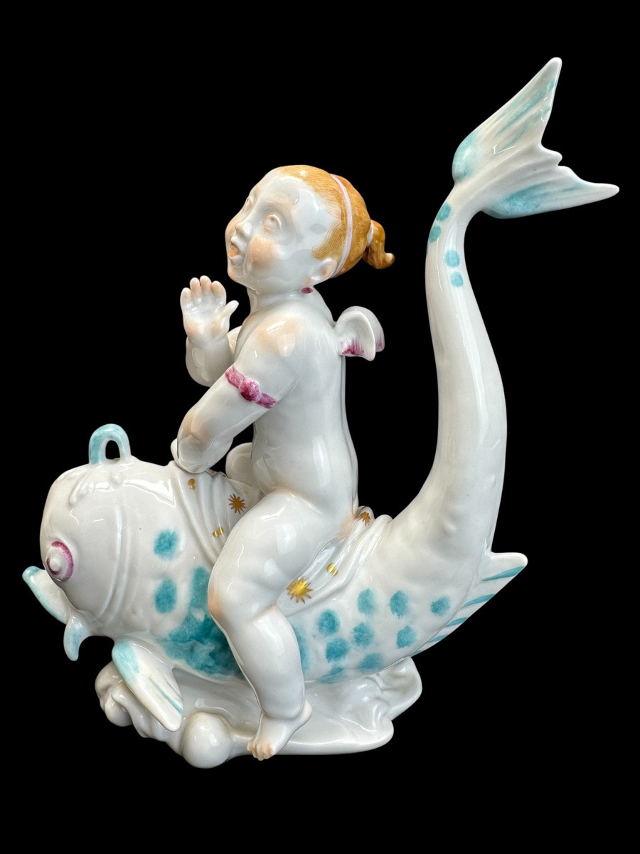 Volkstedt - Porcelain Figure Eros On A Dolphin I-photo-2