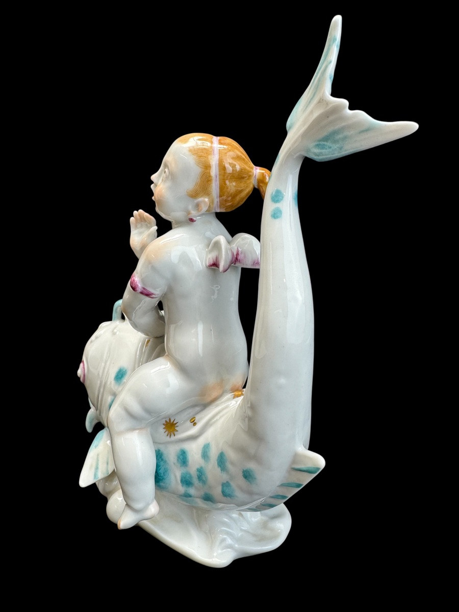 Volkstedt - Porcelain Figure Eros On A Dolphin I-photo-3