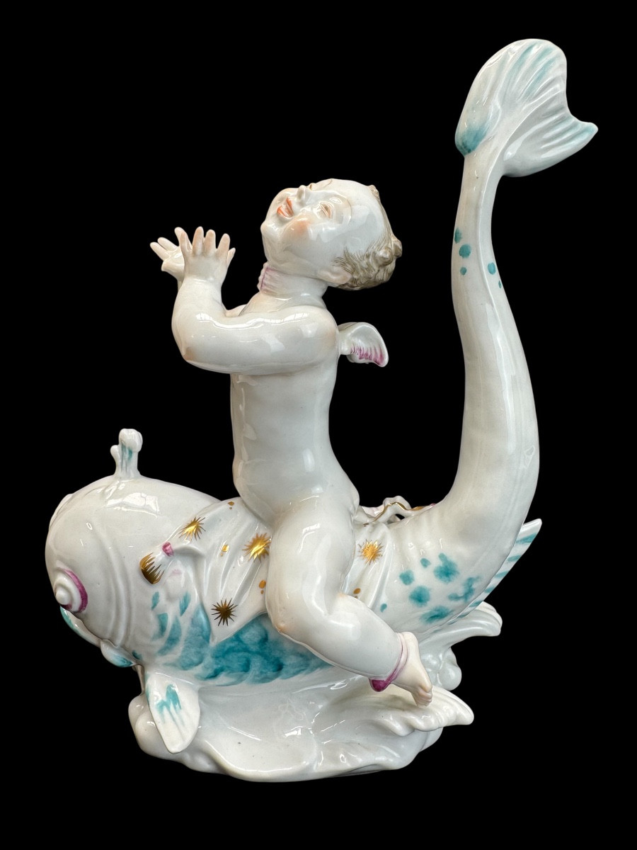 Volkstedt - Porcelain Figure Eros On A Dolphin Ii