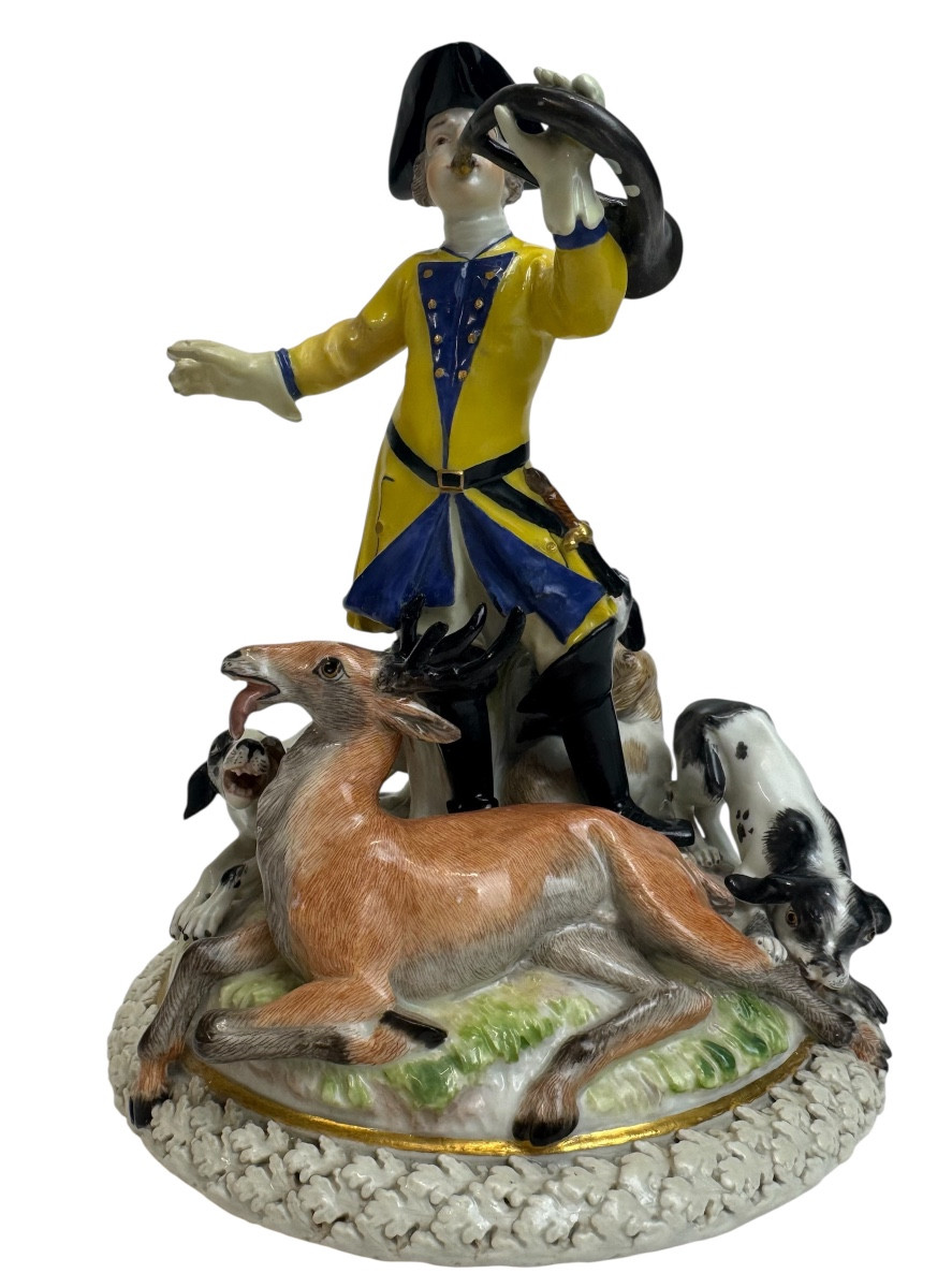 Meissen Porcelain Group - Hunter With Deer And Dogs 