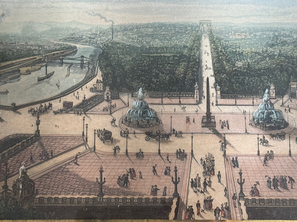 Gravure du XIXe siècle de la place de la Concorde et vue des Champs-Élysées-photo-3