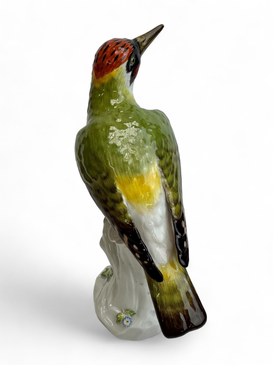 Meissen - Porcelain Figure "green Woodpecker On A Trunk"-photo-4