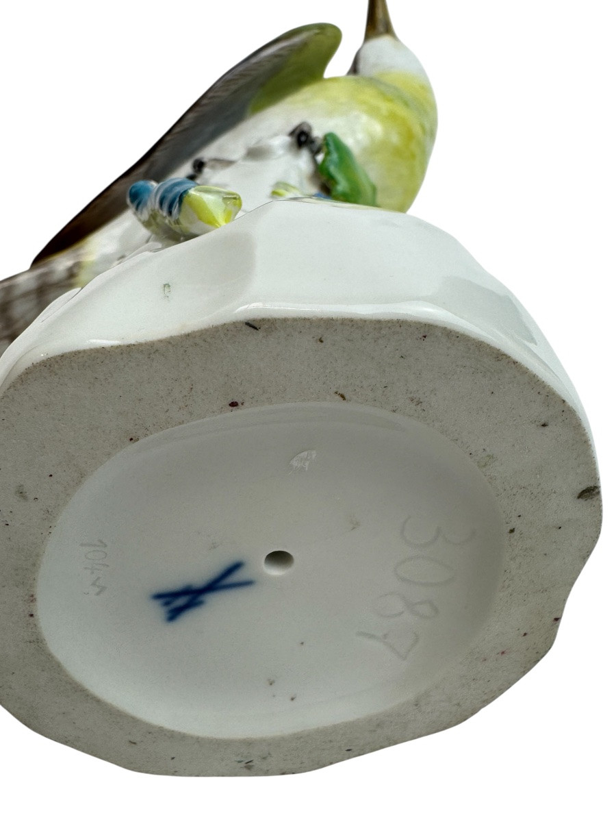 Meissen - Porcelain Figure "green Woodpecker On A Trunk"-photo-7