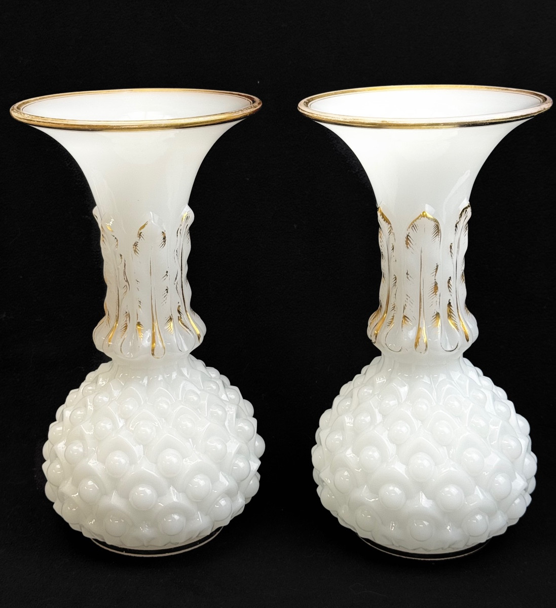 Pair Of Baccarat Opaline Vases, Pineapple  Model