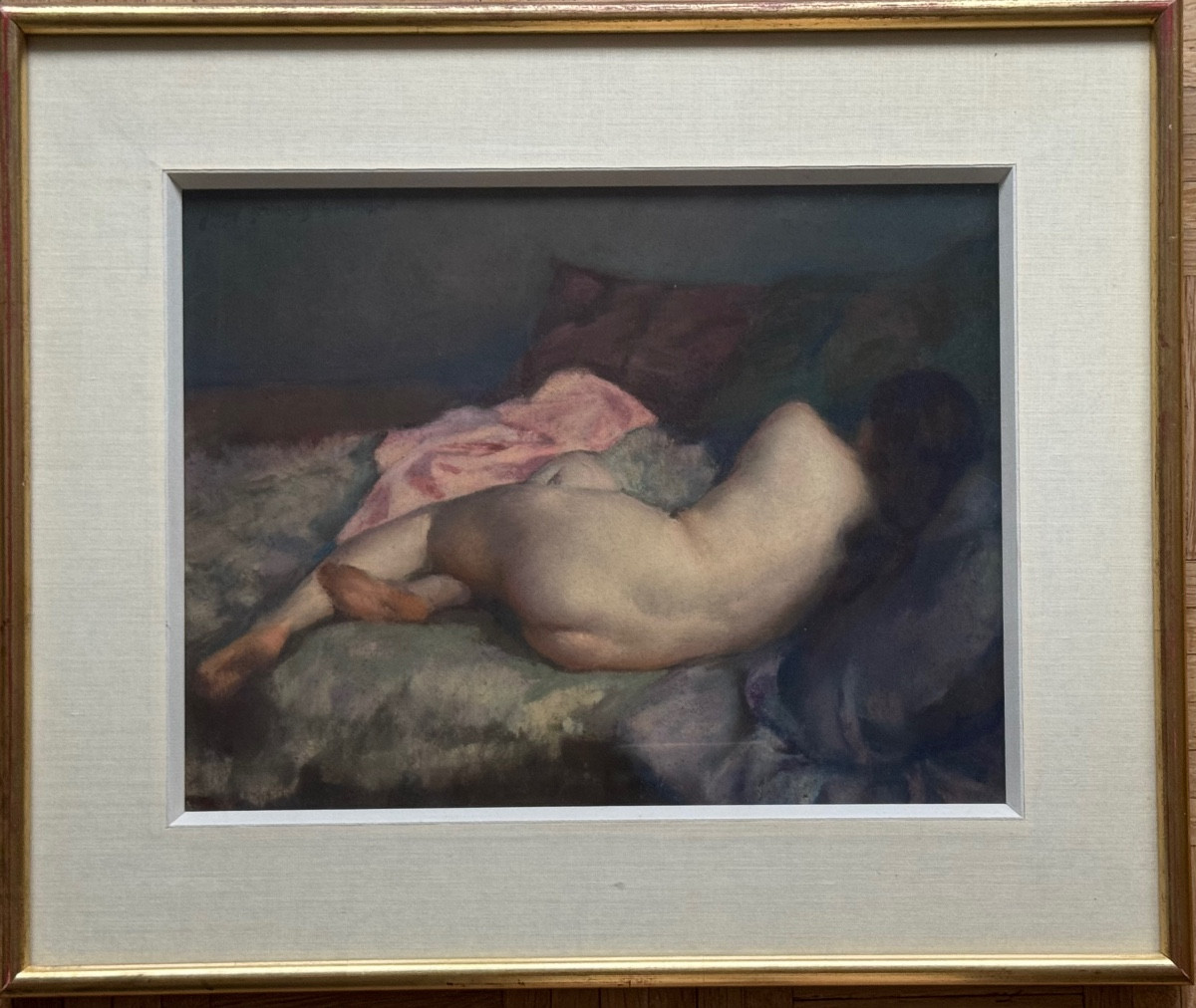 Jules-François Bernard pastel  "Nu allongé" 