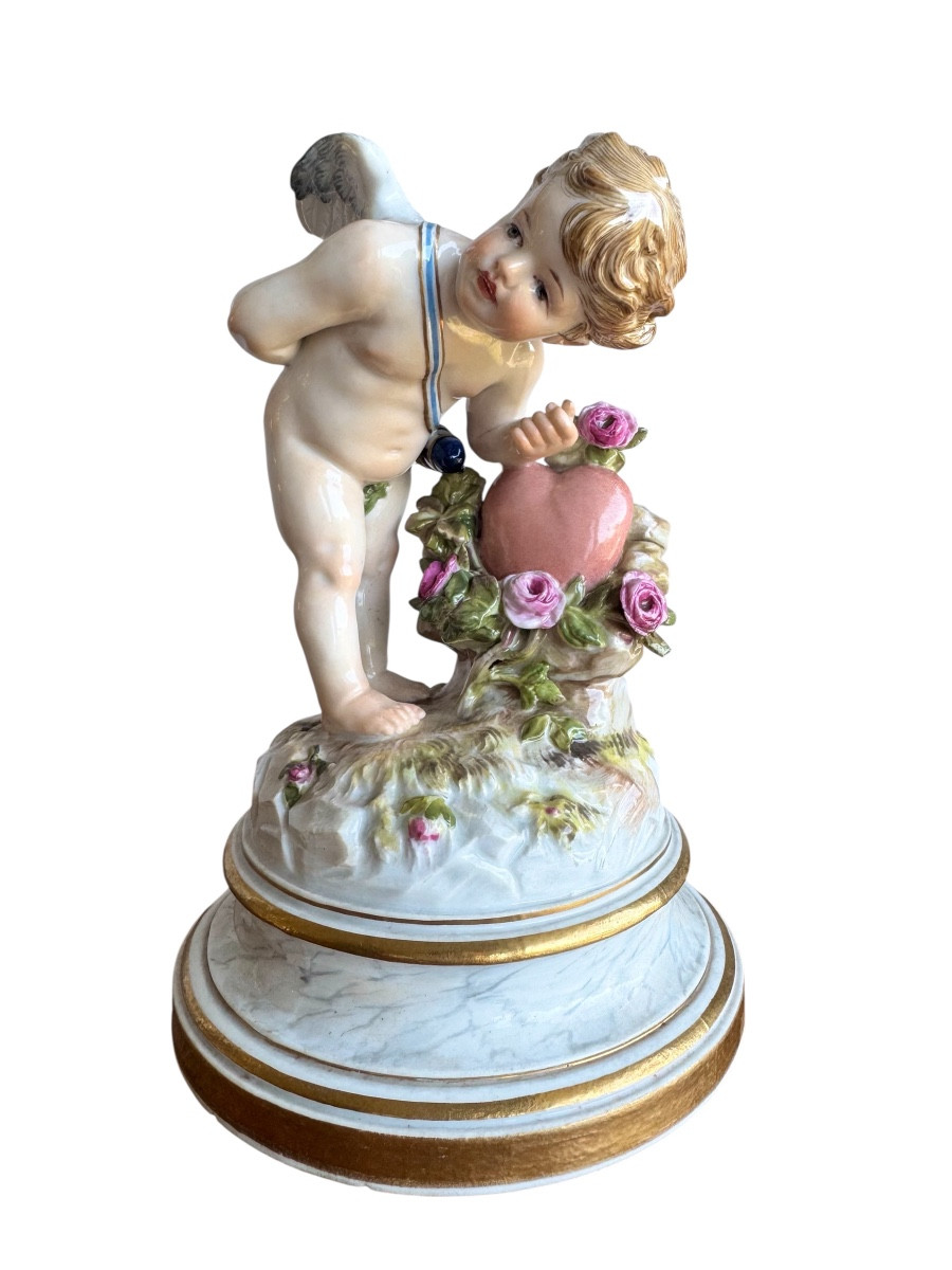 Meissen Porcelain Figure Of Cupid "armor, A Beating Heart"