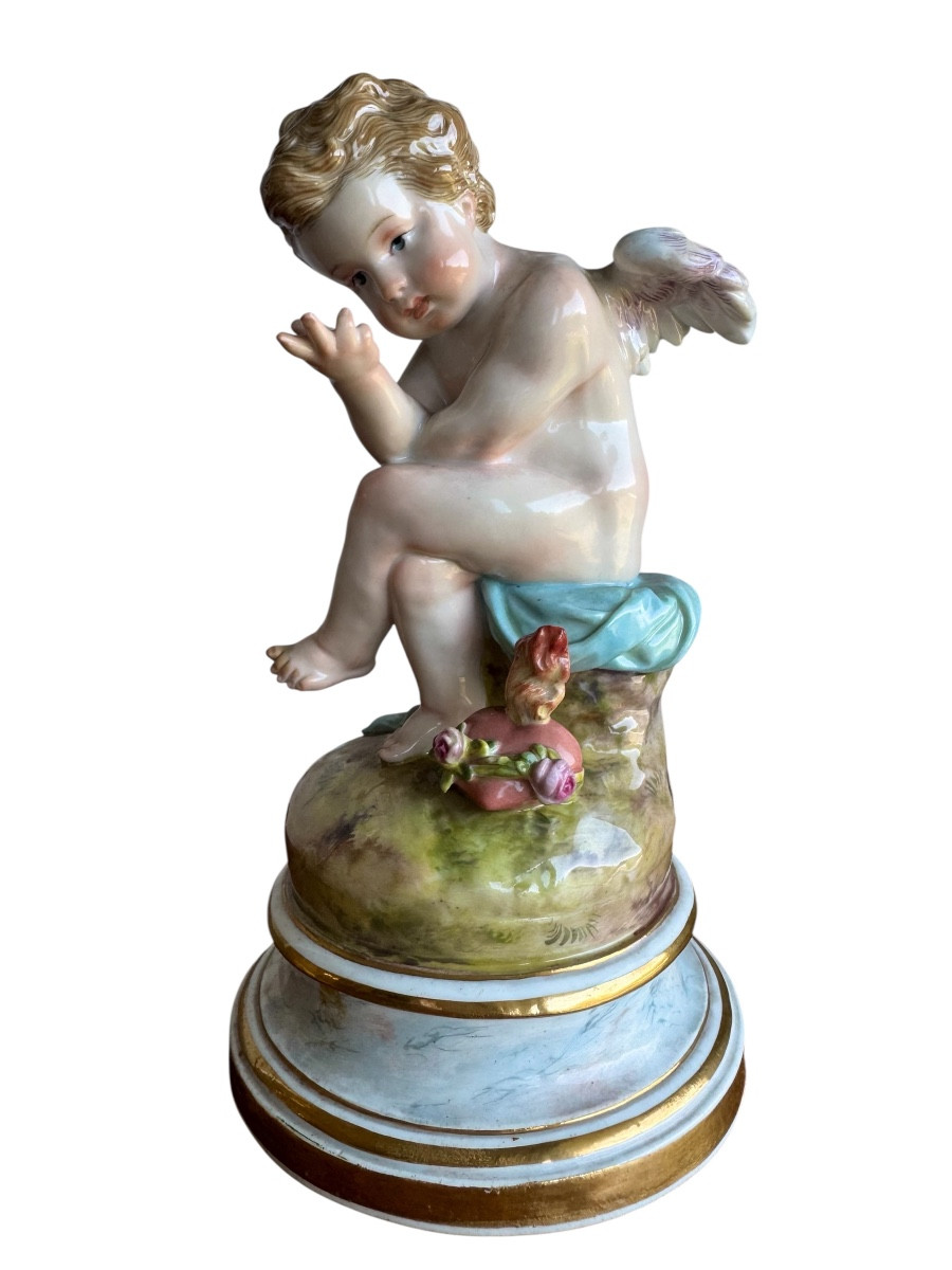 Meissen, Porcelain Figure "cupid As A Philosopher, Calculator"