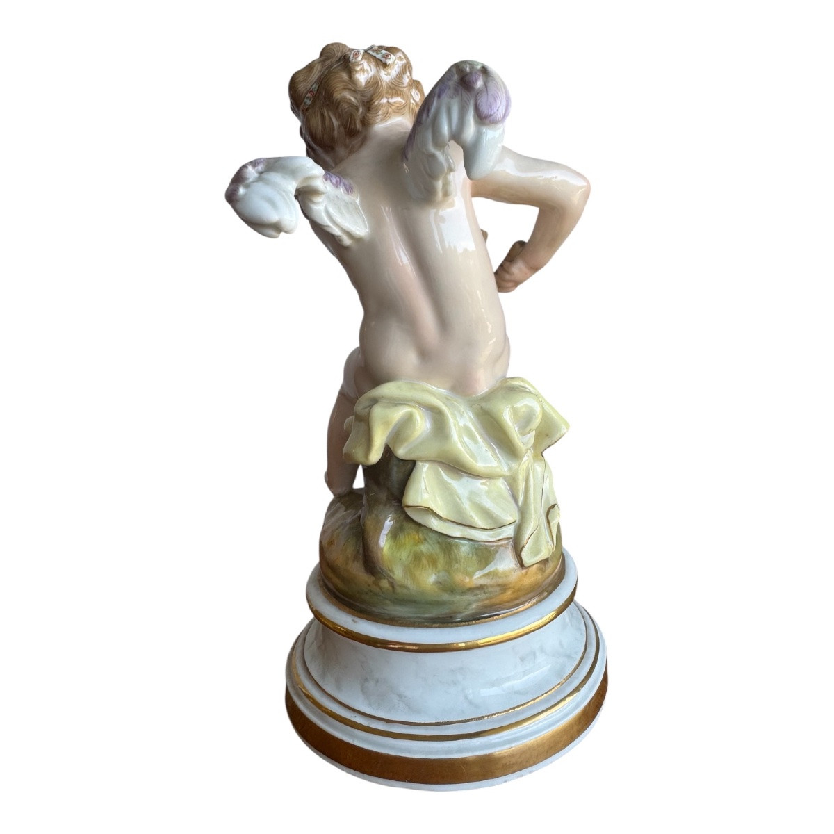 Meissen, Porcelain Figure "cupid, Fanning The Flames Of Two Hearts"-photo-4