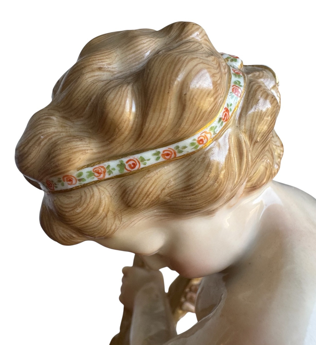 Meissen, Porcelain Figure "cupid, Fanning The Flames Of Two Hearts"-photo-5