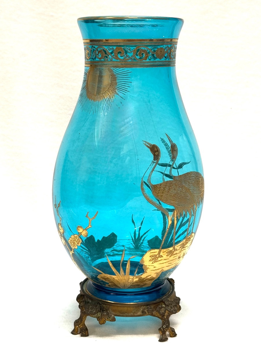 Baccarat - Vase With Japanese-style Decoration Of Waders.-photo-2