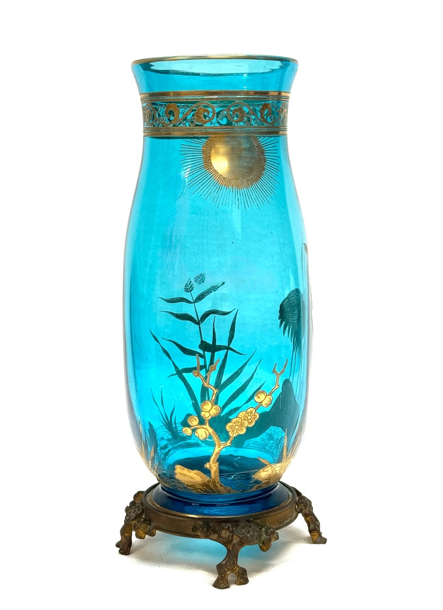 Baccarat - Vase With Japanese-style Decoration Of Waders.-photo-3