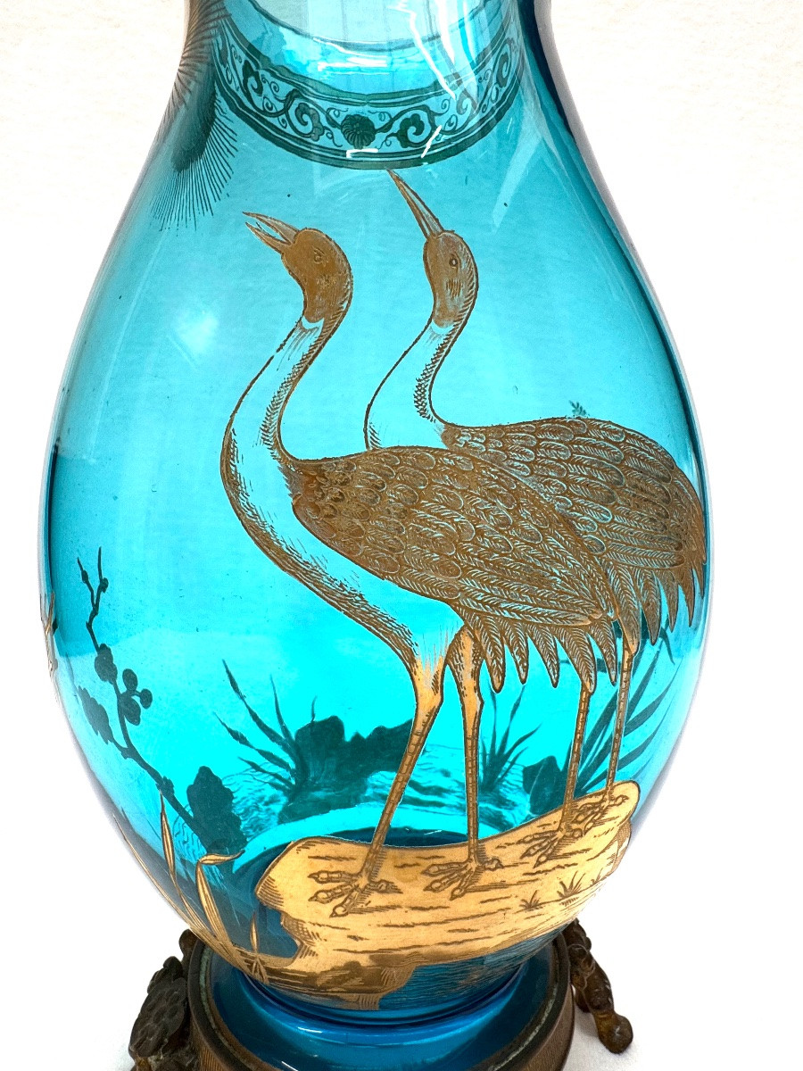 Baccarat - Vase With Japanese-style Decoration Of Waders.-photo-2
