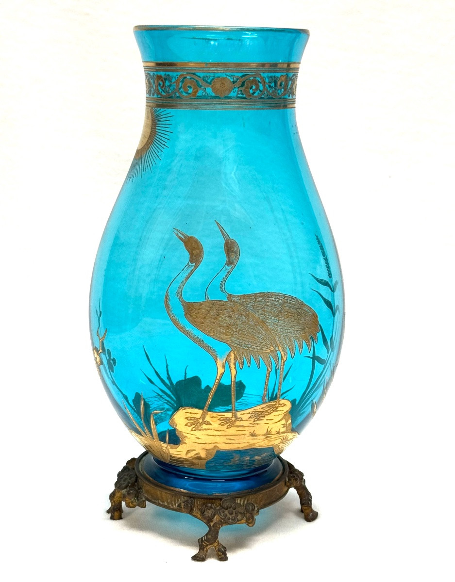 Baccarat - Vase With Japanese-style Decoration Of Waders.-photo-8