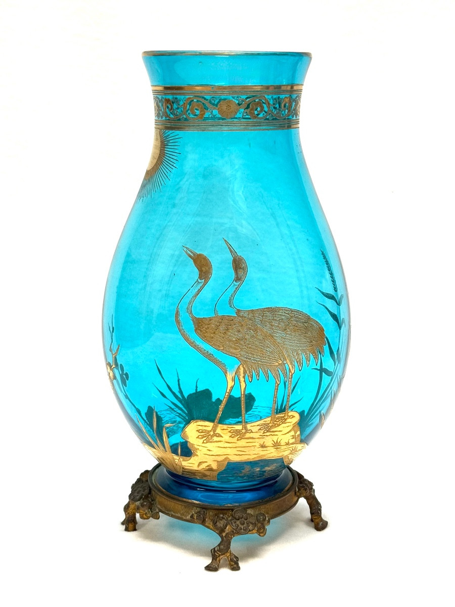 Baccarat - Vase With Japanese-style Decoration Of Waders.