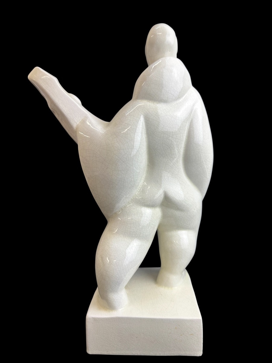 Geo Conde - Figure craquelé art déco, Pierrot à la mandoline -photo-3