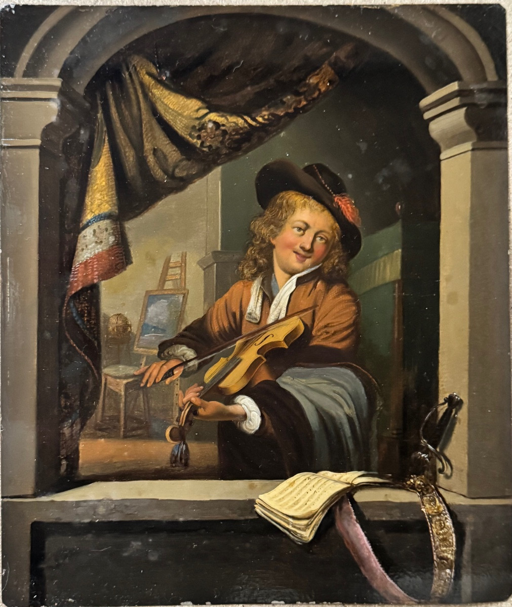 19th Century European School - Playing The Violin