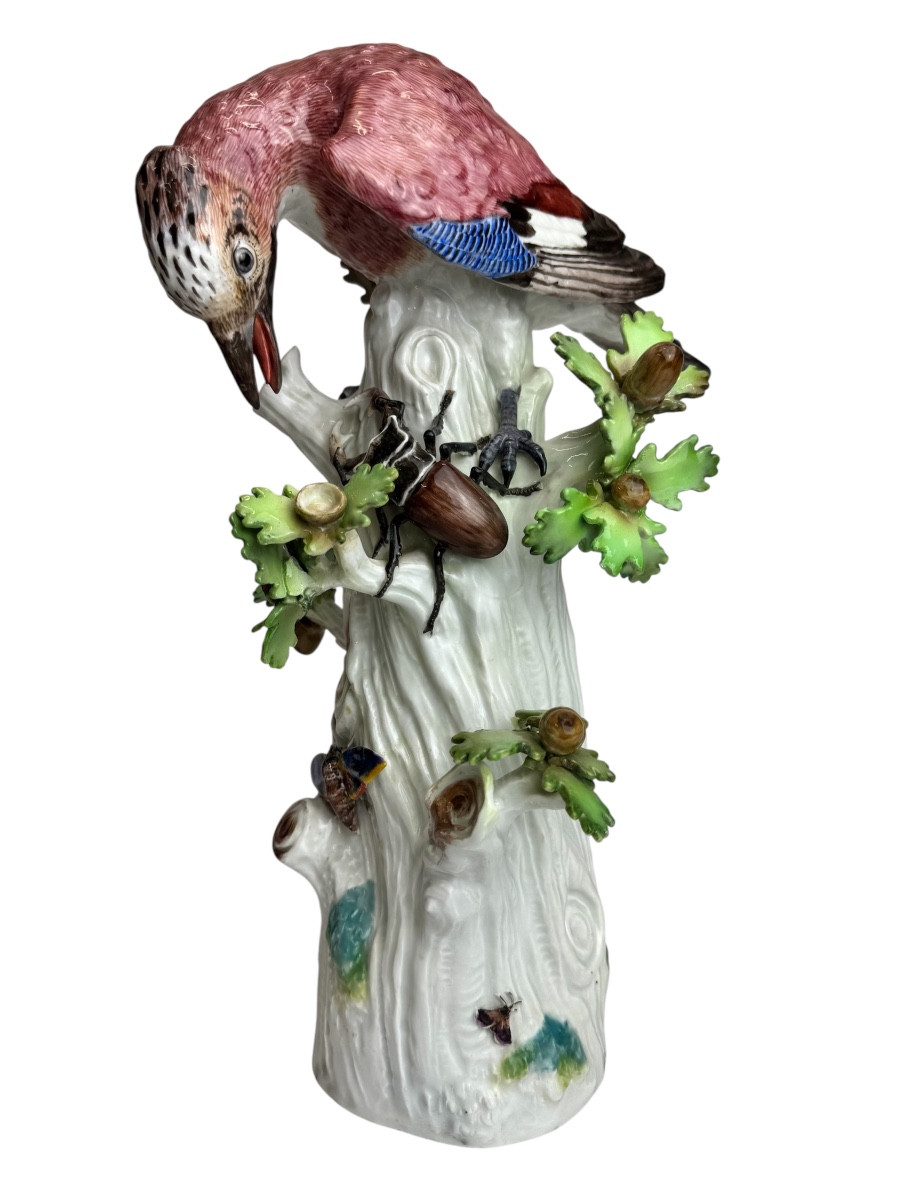 Meissen - Porcelain Group Jay With Stag Beetle