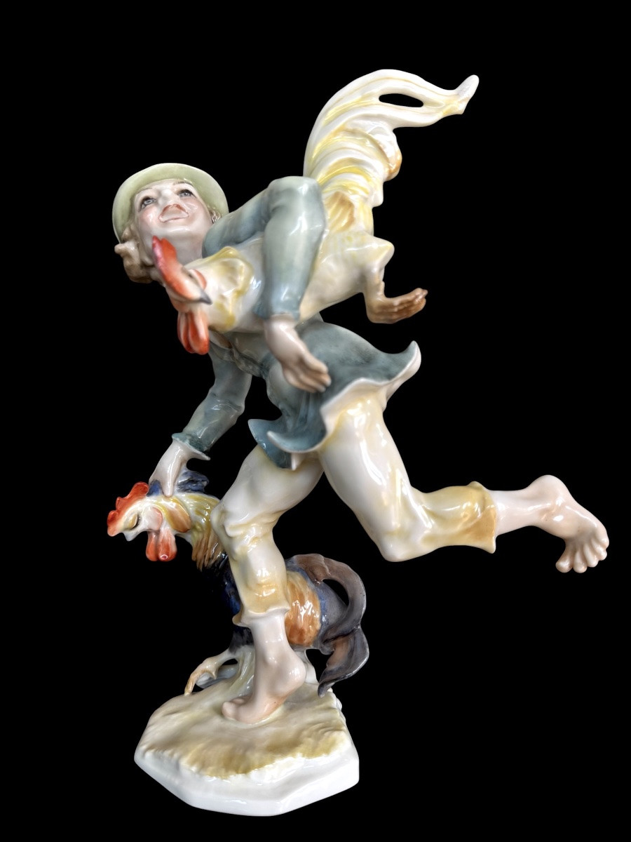 Hutschenreuther - Porcelain Figurine "the Chicken Thief" By Karl Tutter   -photo-3