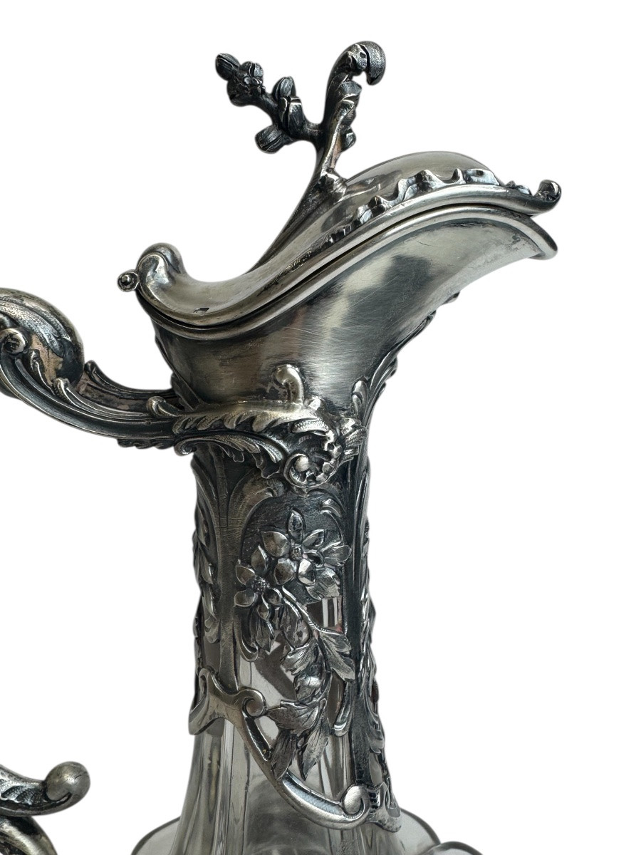 Aiguière en cristal, monture en argent - Orfèvre Alphonse Debain, poiçon Minerve. -photo-2