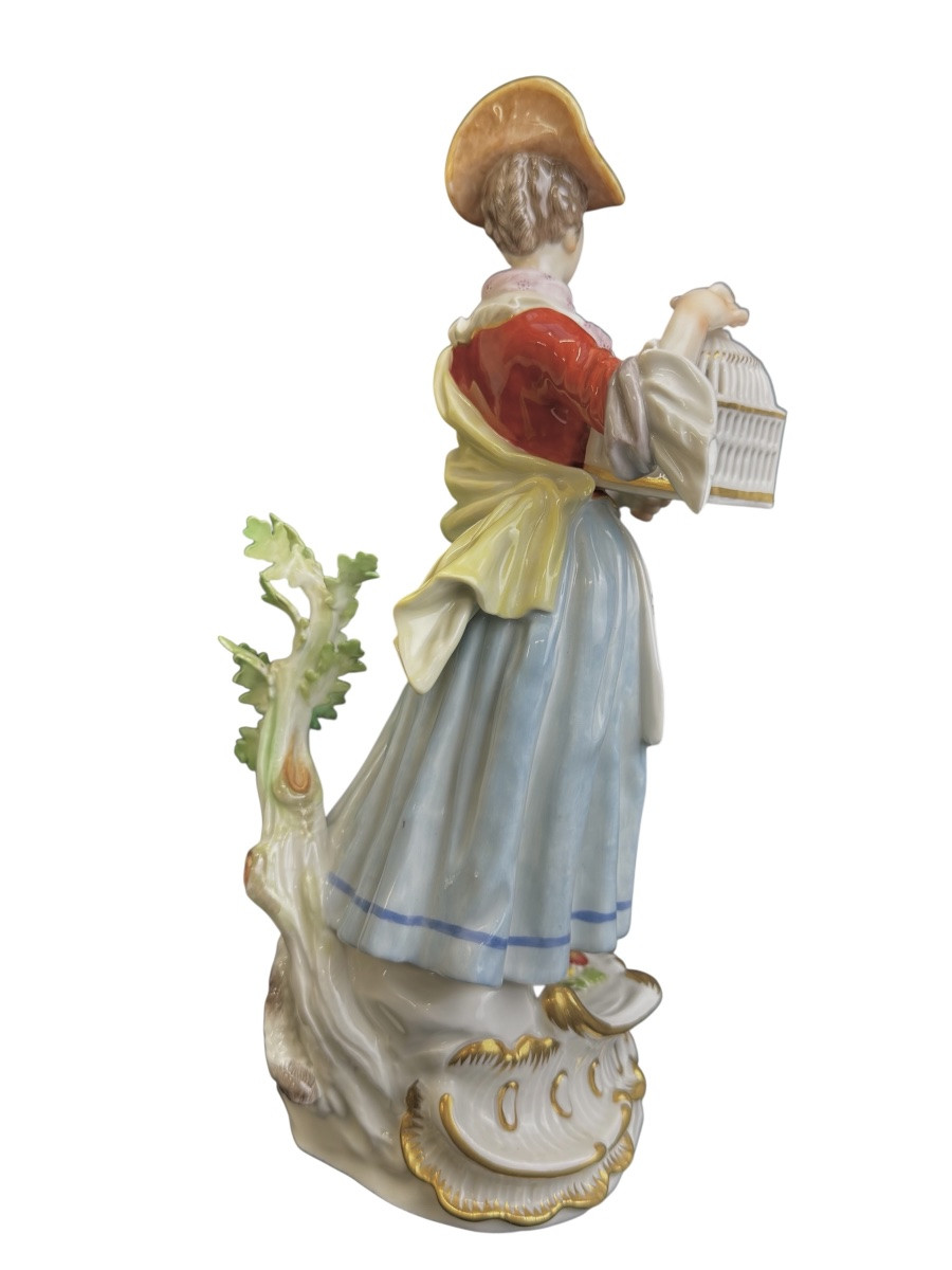 Meissen - Figure en porcelaine bergère avec cage à oiseaux-photo-3