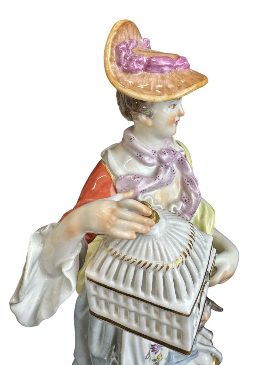 Meissen - Figure en porcelaine bergère avec cage à oiseaux-photo-6
