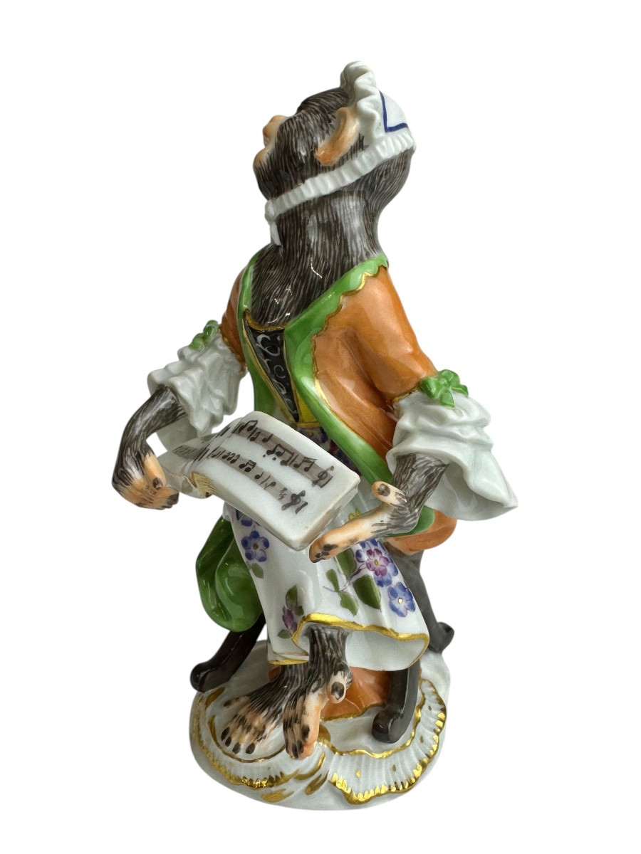Meissen - Porcelain Figure Of A Singing Monkey From The Monkey Orchestra Series-photo-1