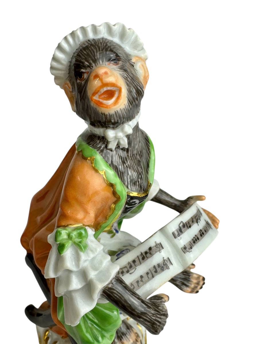 Meissen - Porcelain Figure Of A Singing Monkey From The Monkey Orchestra Series-photo-2