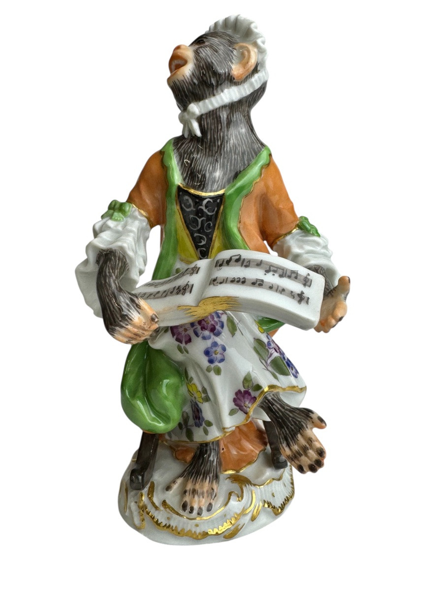 Meissen - Porcelain Figure Of A Singing Monkey From The Monkey Orchestra Series-photo-3