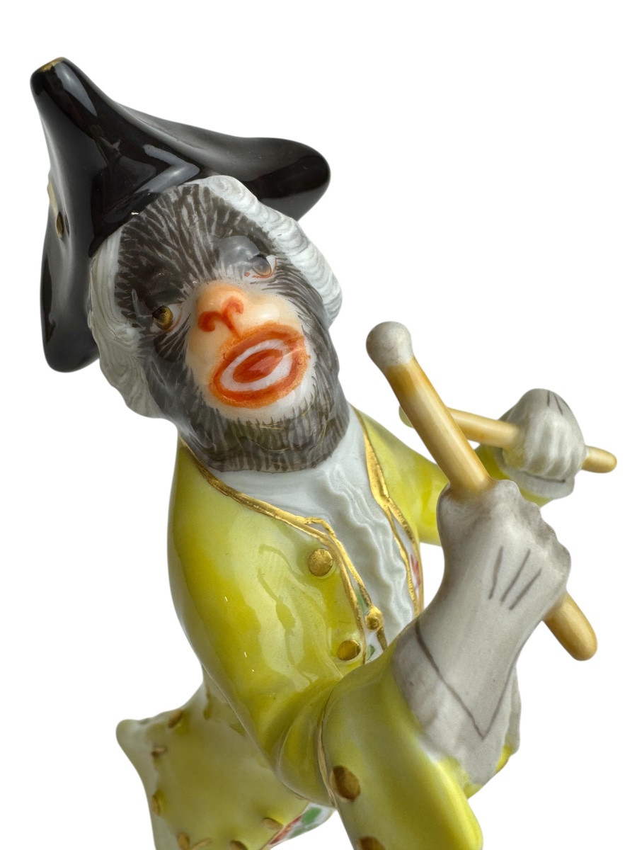Meissen - Porcelain Figurine Of A Monkey With Chopsticks From The Monkey Orchestra Series-photo-4