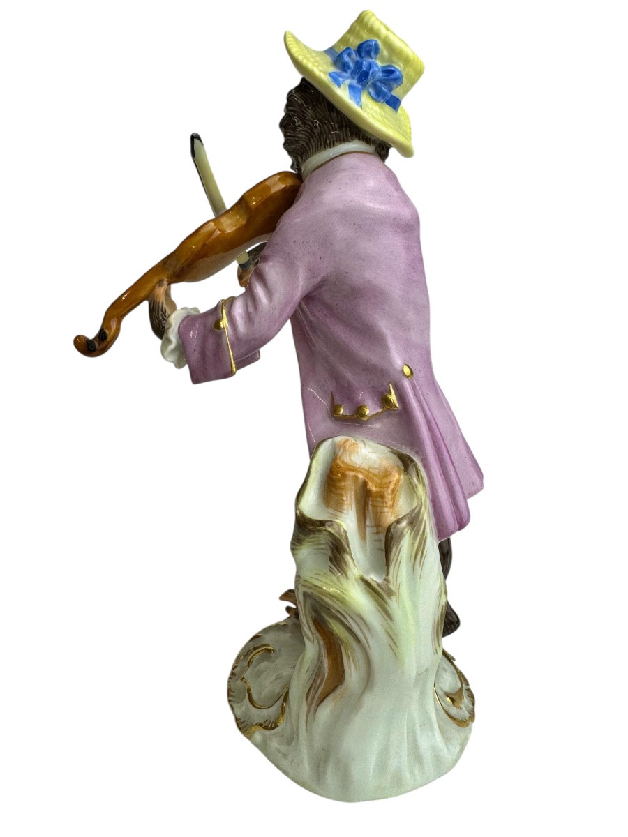 Meissen - Porcelain Figure Of A Violin-playing Monkey From The Monkey Orchestra Series-photo-4