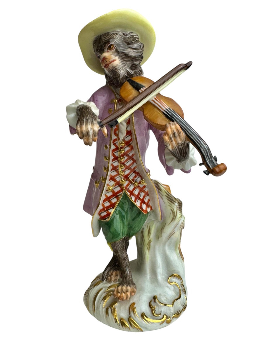 Meissen - Porcelain Figure Of A Violin-playing Monkey From The Monkey Orchestra Series-photo-2