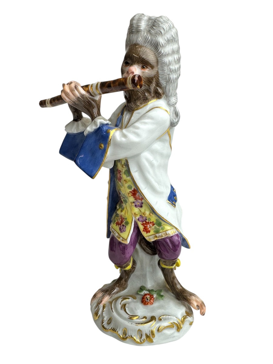 Meissen - Figure en porcelaine d’un singe flûtiste de la série l’orchestre de singes-photo-3