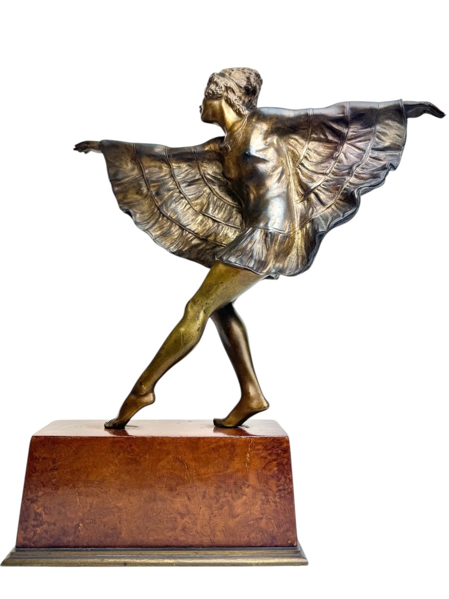 Bouraine - Bronze Sculpture Of A Dancer In A Butterfly Dress -photo-2
