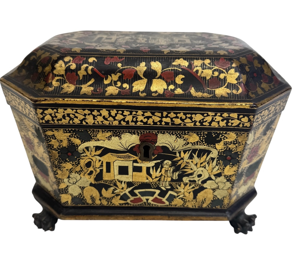 Boîte à thé laquée et décorée, XIX siécle-photo-2