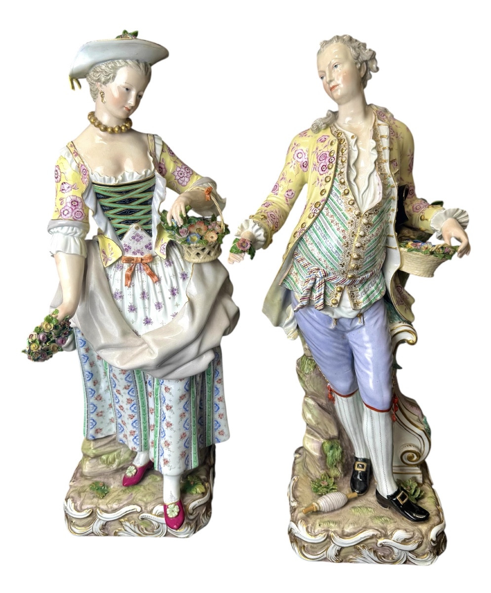 Large Meissen Porcelain Figurines Depicting A Couple Of Gardeners 