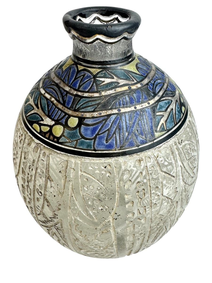 ADelatte Nancy - Vase Art Déco aux motifs géométriques-photo-2