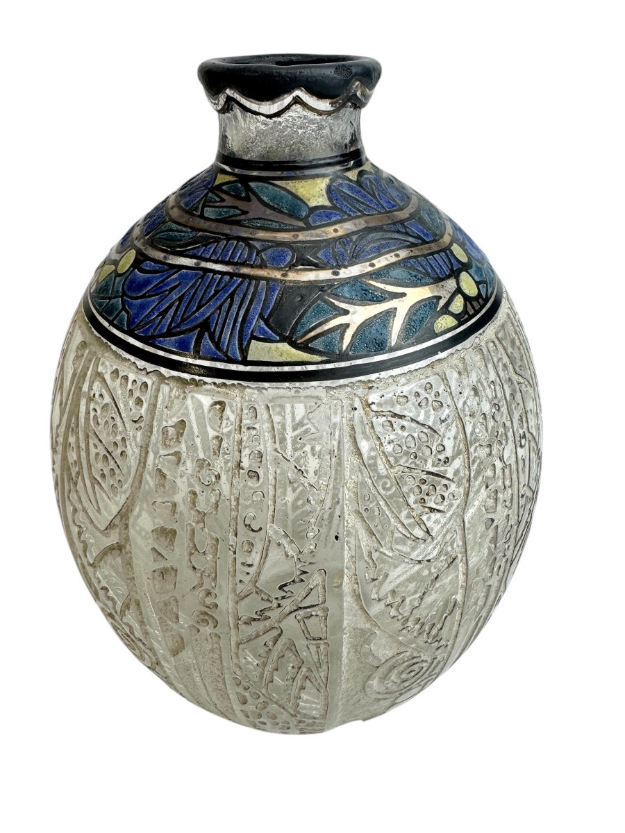 ADelatte Nancy - Vase Art Déco aux motifs géométriques-photo-3