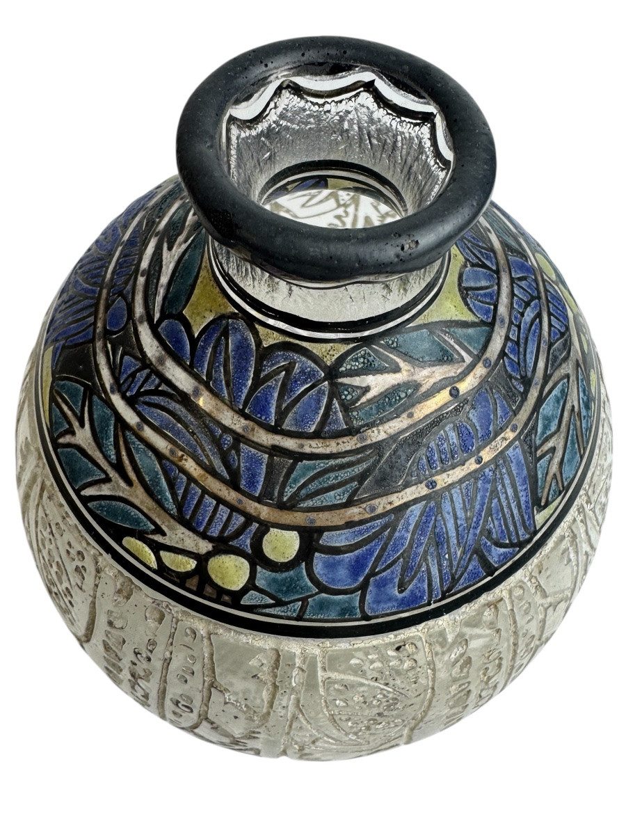 ADelatte Nancy - Vase Art Déco aux motifs géométriques-photo-3